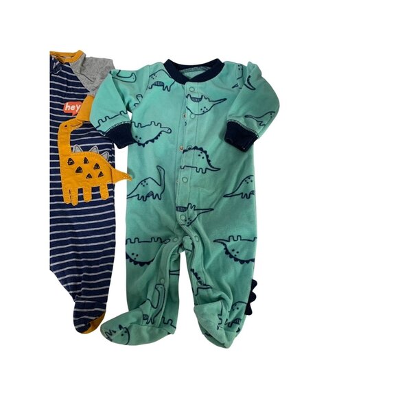 Lot of 2 Boys Infant Baby Size Newborn Bodysuit Footed Sleeper Pajamas Blue Stri - Picture 2 of 3